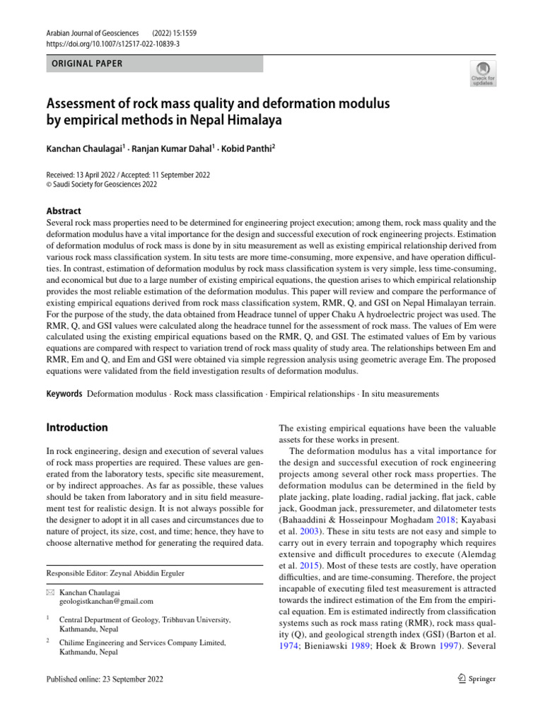 Assessment of Rock Mass Quality and Deformation | PDF | Geology | Earth ...