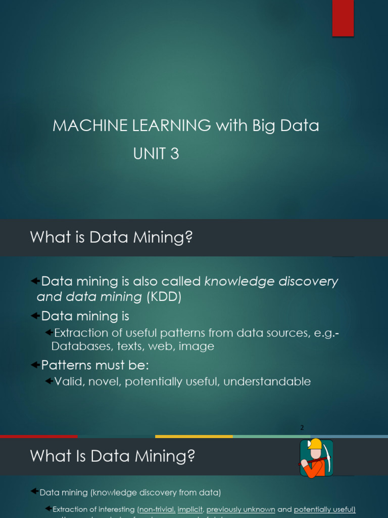 Unit3 - Machine Learning With Big Data | PDF | Data Mining | Machine ...