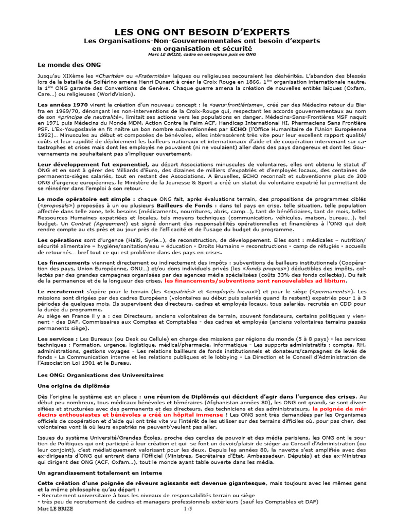 Besoin d'experts pour ONG en crise | PDF | Organisation non ...