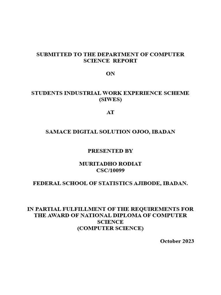 Submitted To The Department of Computer Science Report | Download Free ...