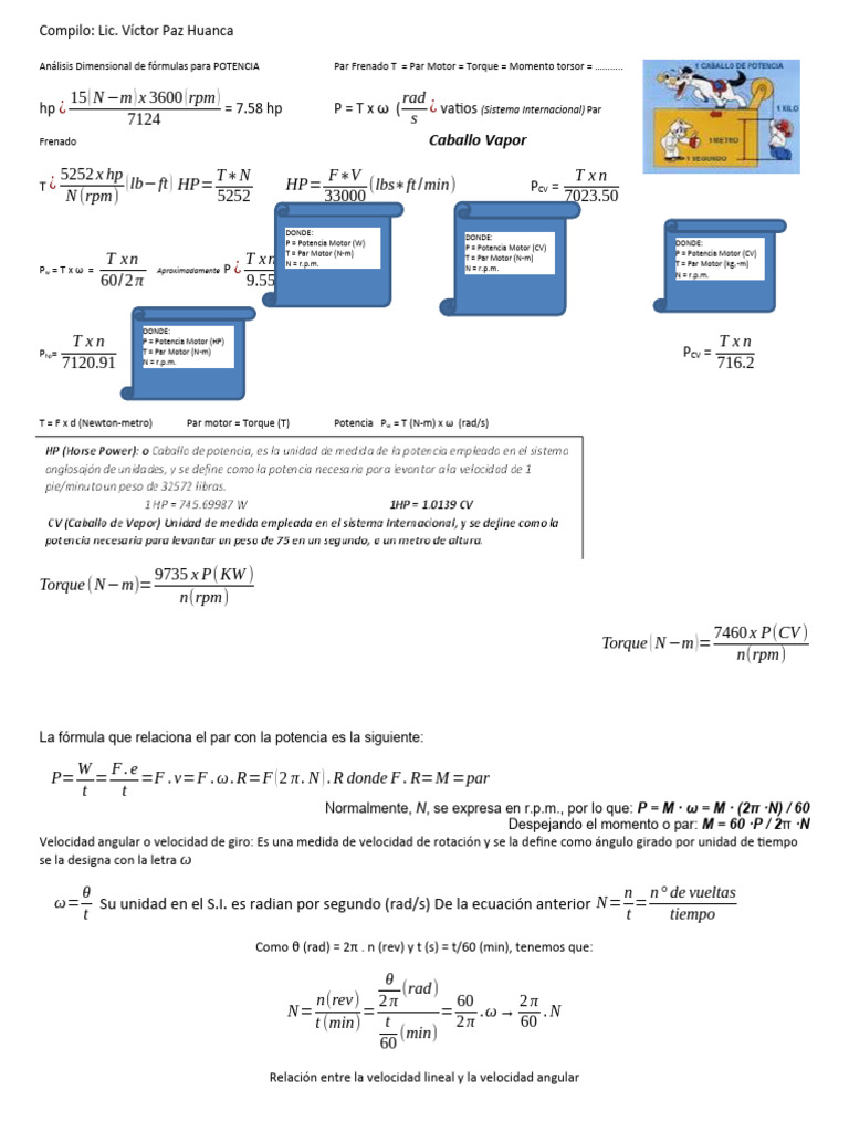 Fórmulas de Potencia y Torque en RPM | PDF | Cantidades fisicas ...