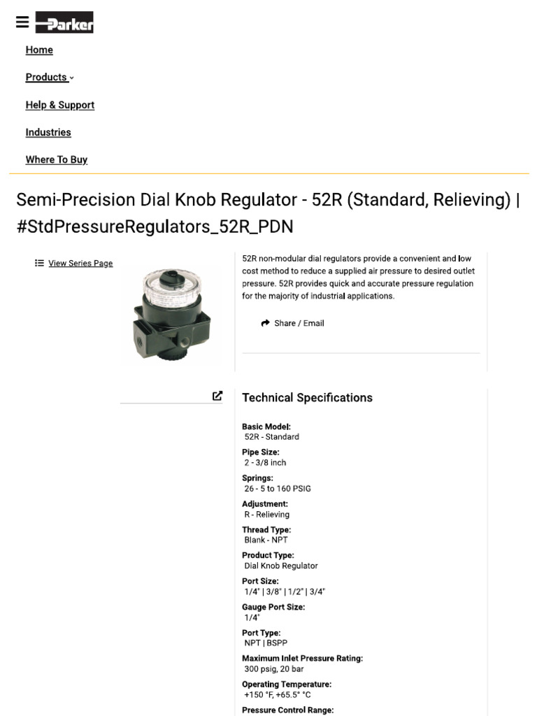 Regulador Aire Parker 52R | PDF