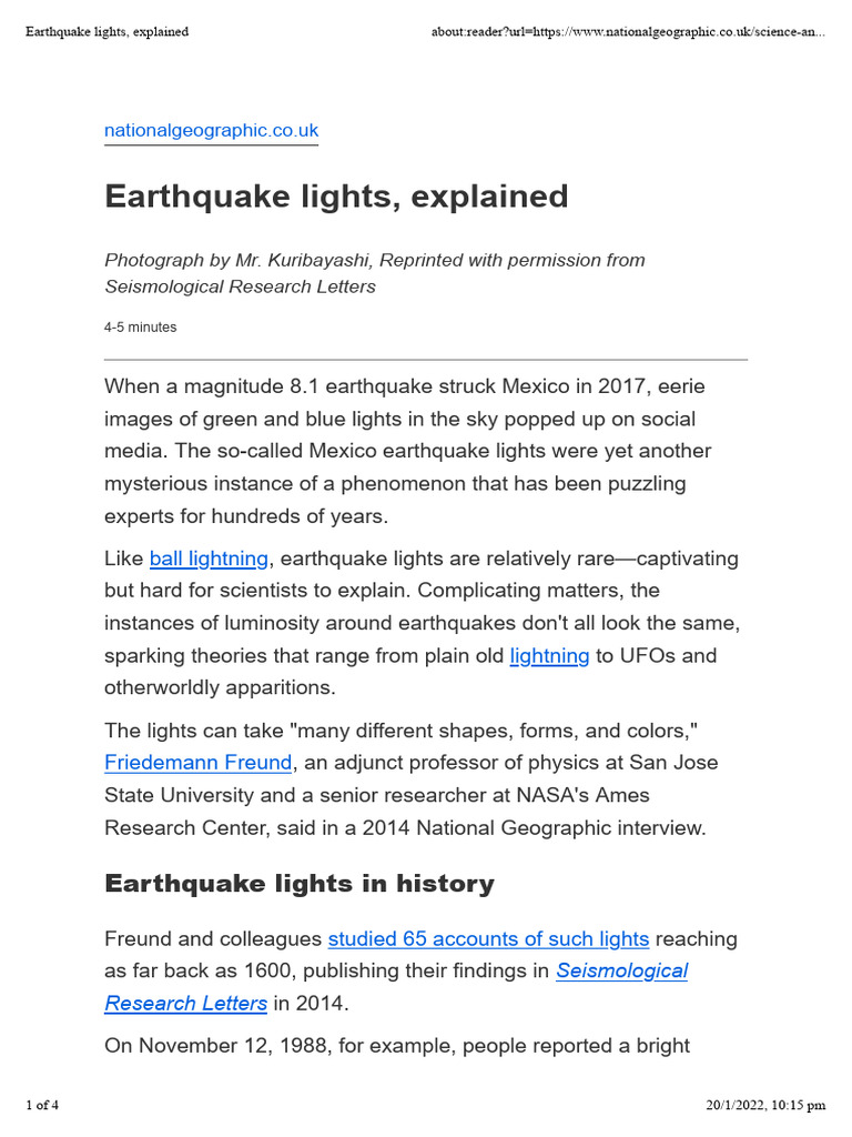 Earthquake lights