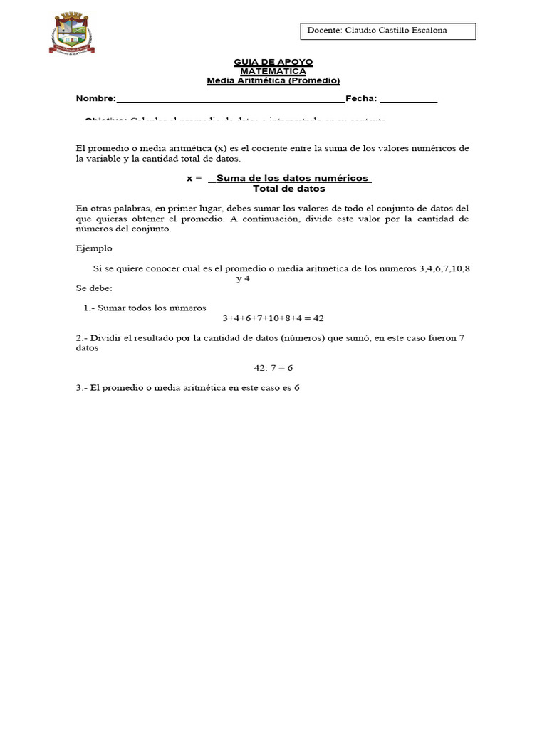 Guía Promedios 2 Pdf Aritmética Matemáticas