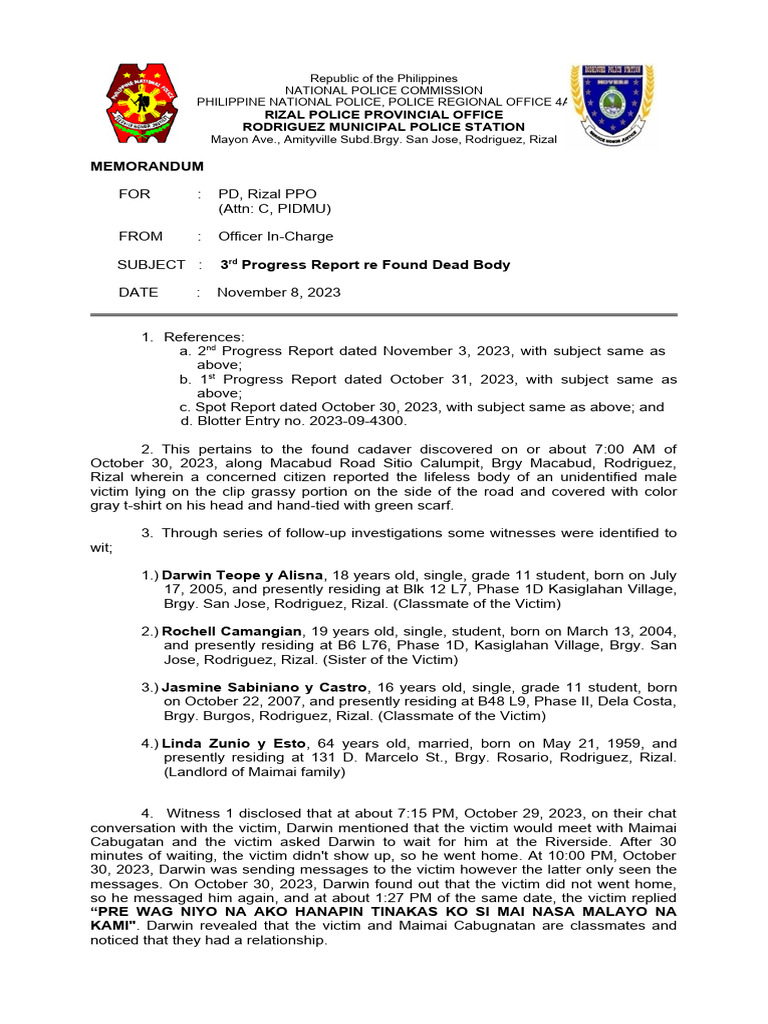 3rd Progress Report Re Found Dead Body 2 | PDF | Politics