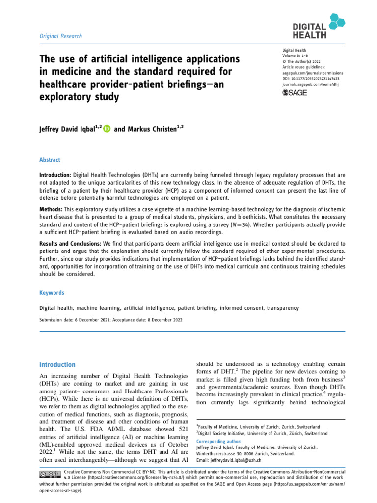 10.1177 20552076221147423 | PDF | Informed Consent | Medical Diagnosis