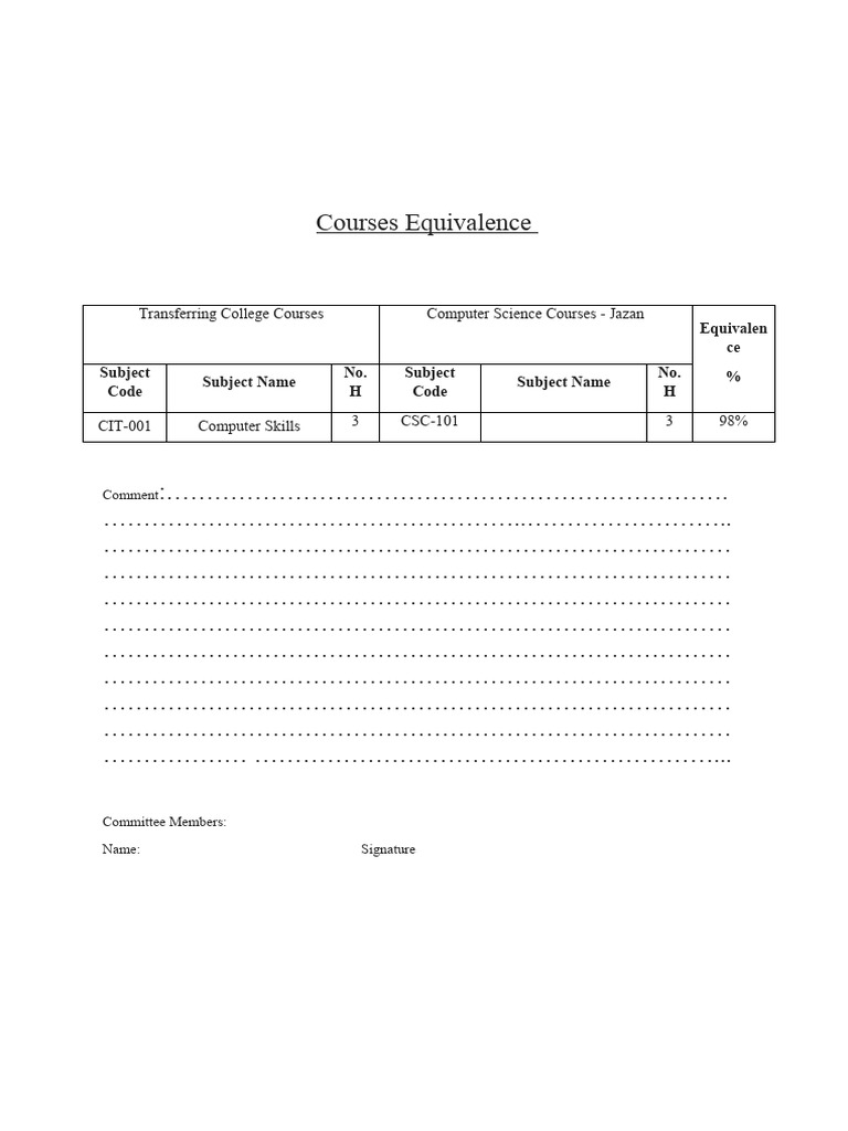 Courses Equivalence Form PDF