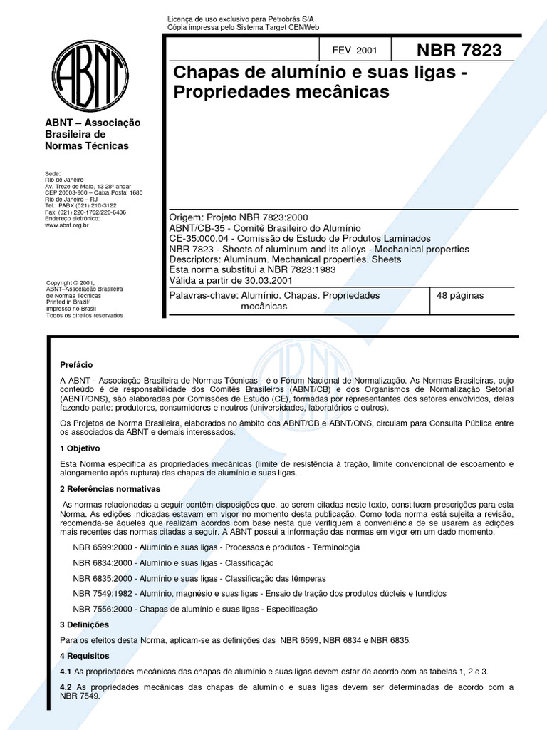 NBR 7823 - Chapas de Alumínio e Suas Ligas | PDF | Ciências Físicas ...