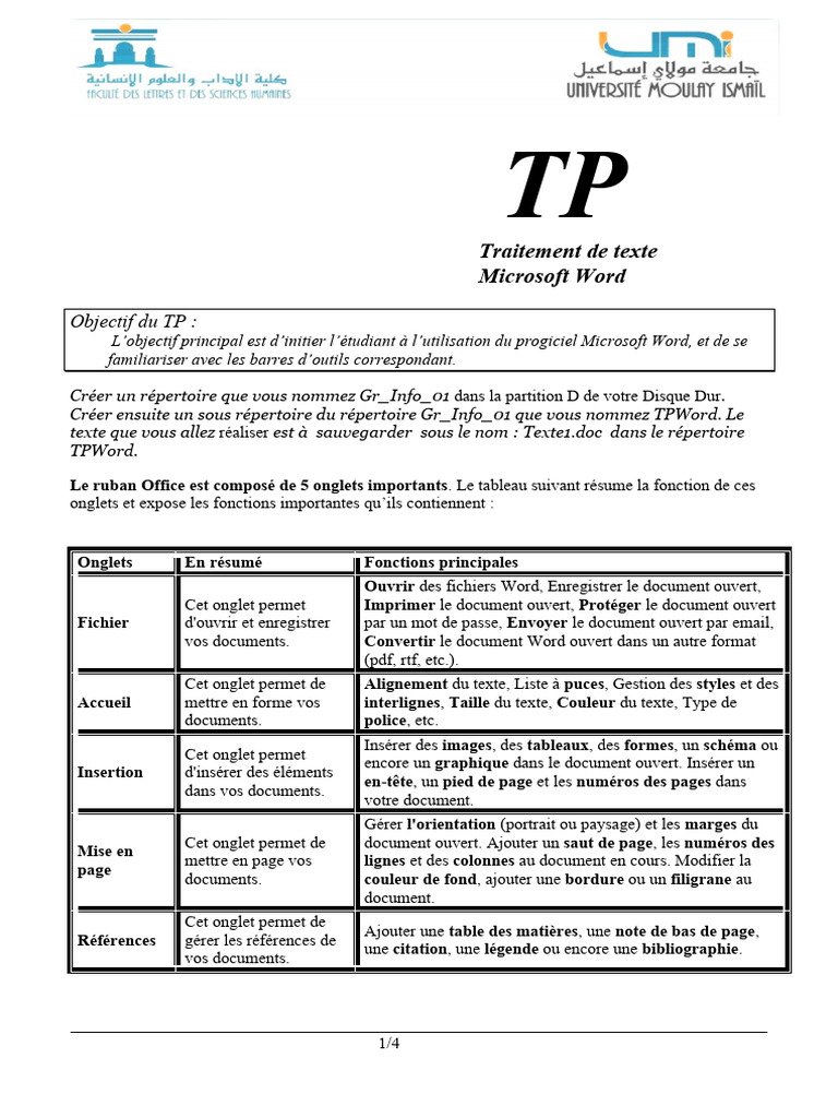 TP - Word 1 | PDF | Microsoft Word | Logiciel