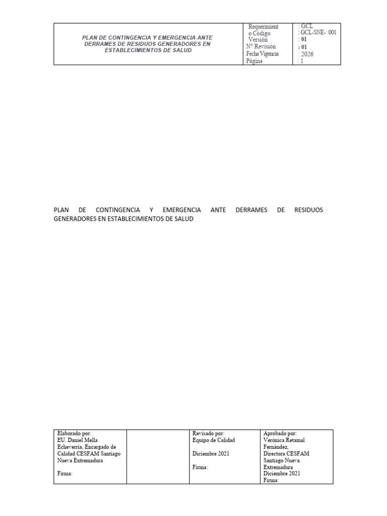 Plan de Contingencia y Emergencia Ante Derrames de Residuos | PDF ...