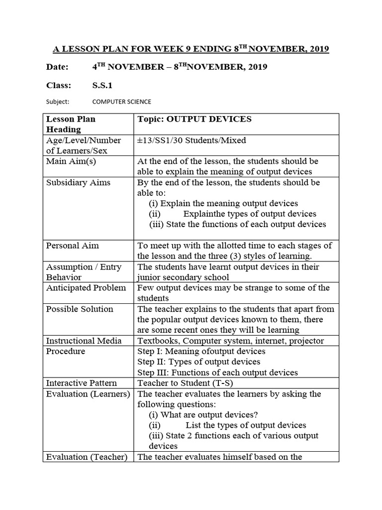 SS1 WEEK 11 First Term | PDF | Printer (Computing) | Computer Monitor