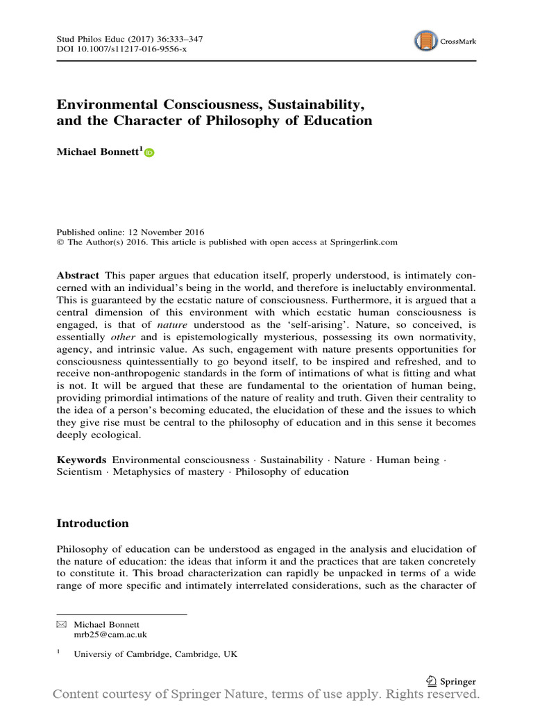 Environmental Consciousness Sustainability And The Pdf Experience