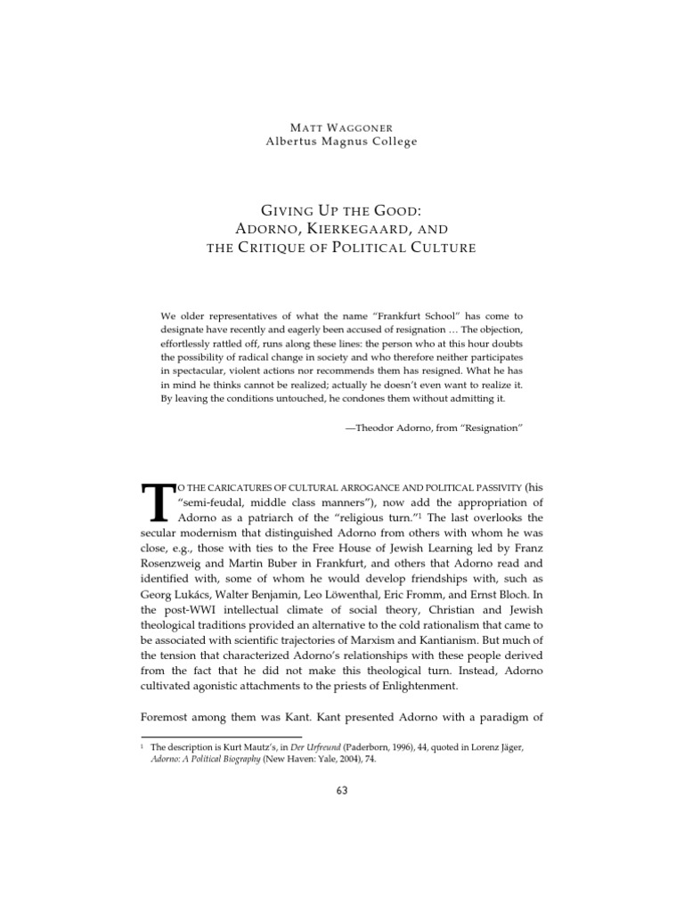 Adorno Kierkegaard PDF Immanuel Kant Wilhelm Friedrich Hegel