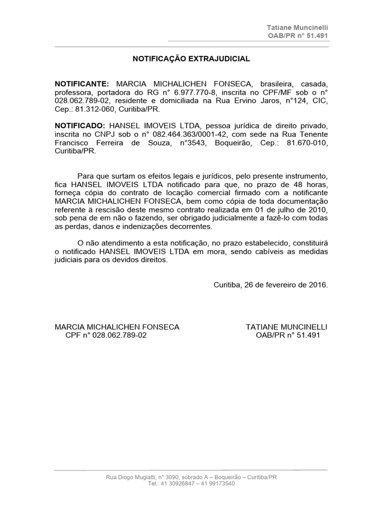 Notificação Extrajudicial de Locação | PDF