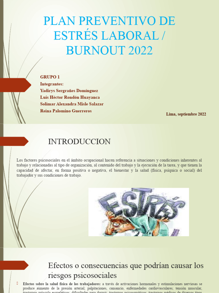 Plan Preventivo de Estrés Laboral 2022 | PDF | Estrés (biología ...