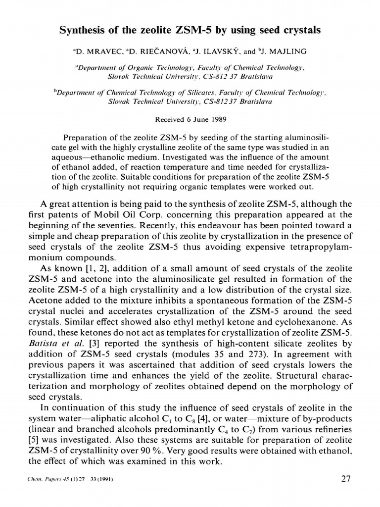 Synthesis of the zeolite zsm 5 by using seed crystals pdf zeolite
