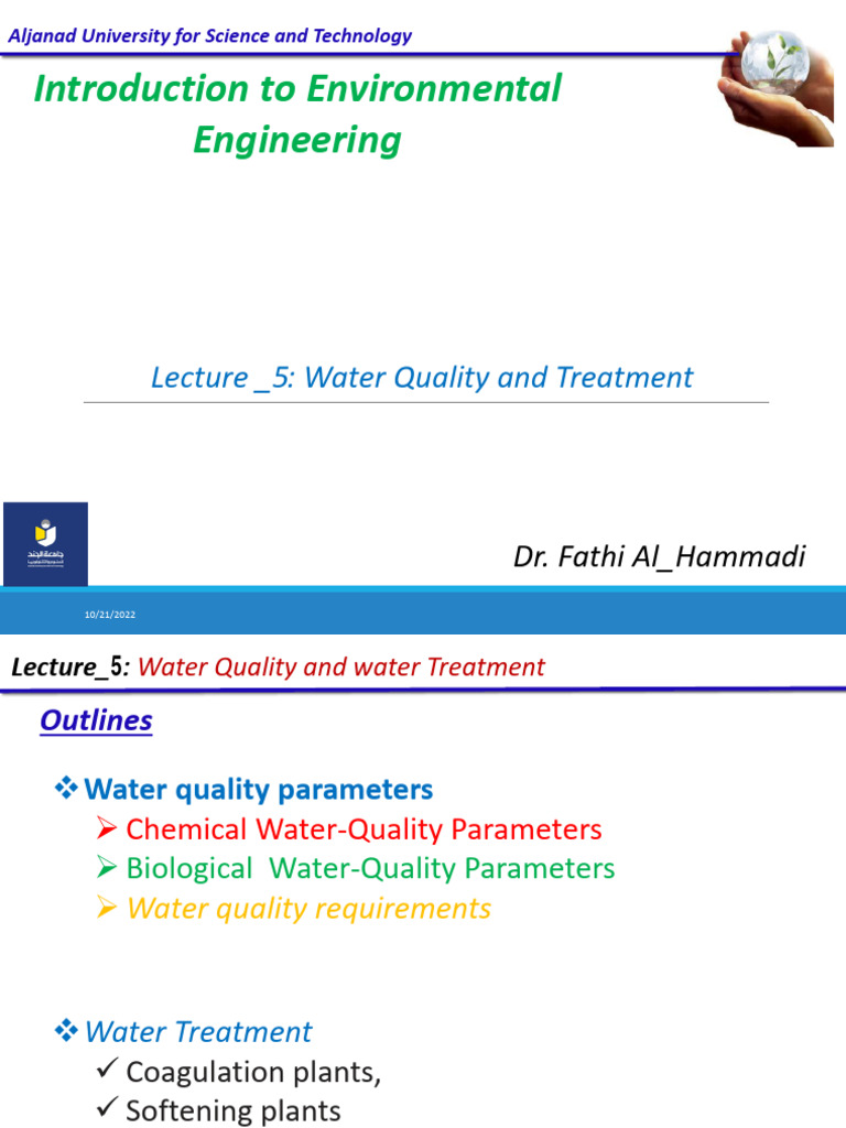 Lecture 5 Water Quality PDF Water Quality Water