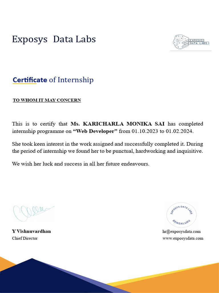 Exposys Data Labs Internship Certificate | PDF | Career & Growth | Business