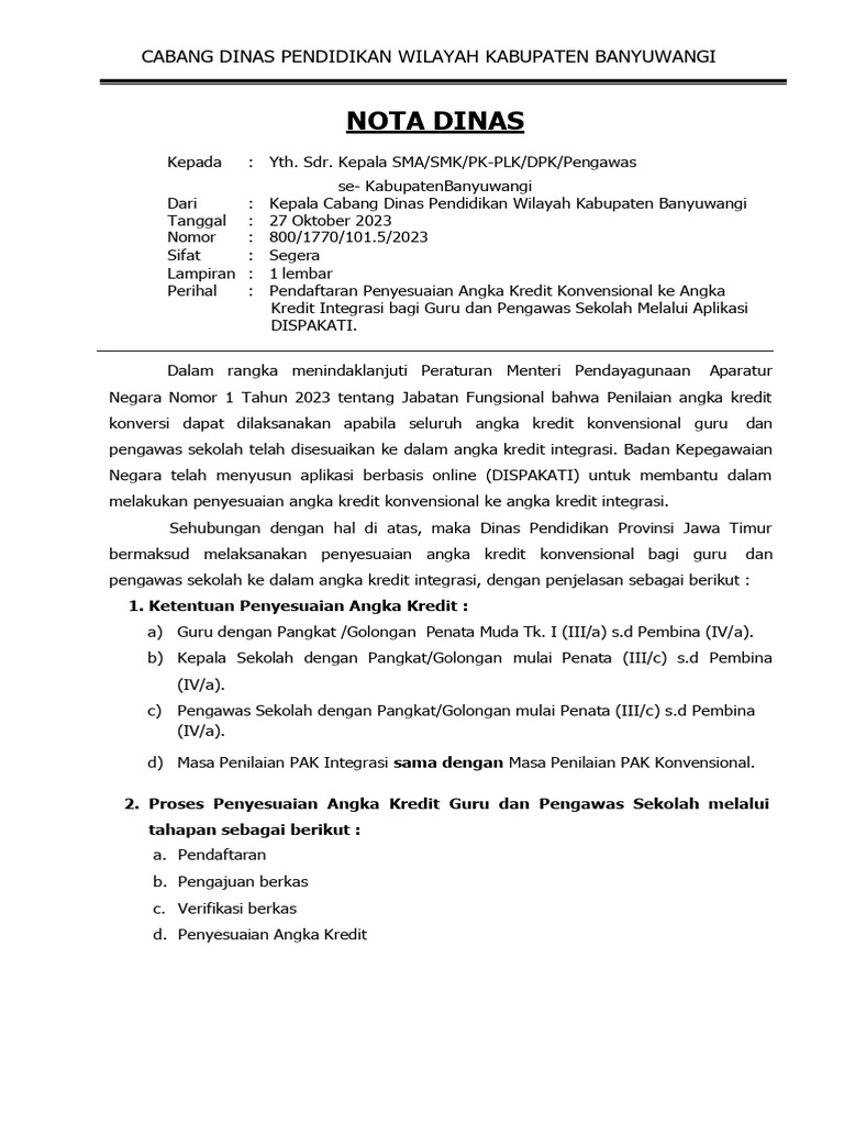 1770 - Nota Dinas Pendaftaran PAK INTEGRASI | PDF