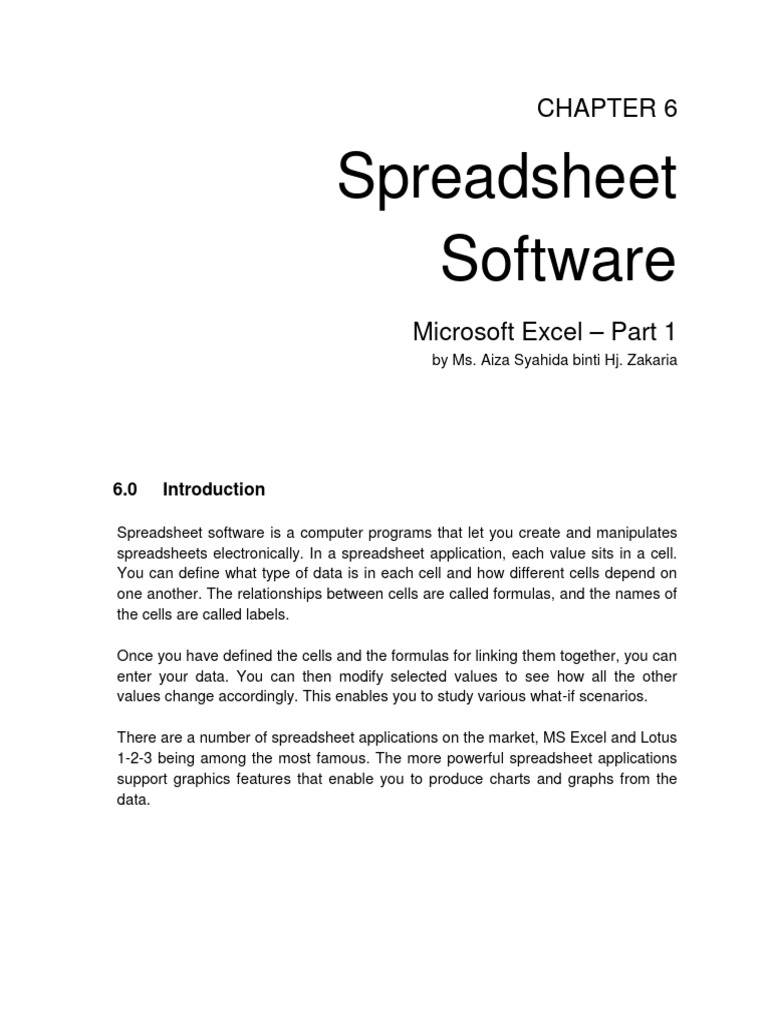 Chapter 6 spreadsheet software part 1 pdf spreadsheet microsoft excel