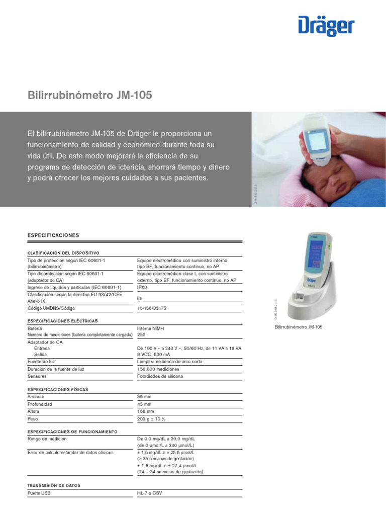Bilirrubinometro Drager JM105 Datasheet ES PDF