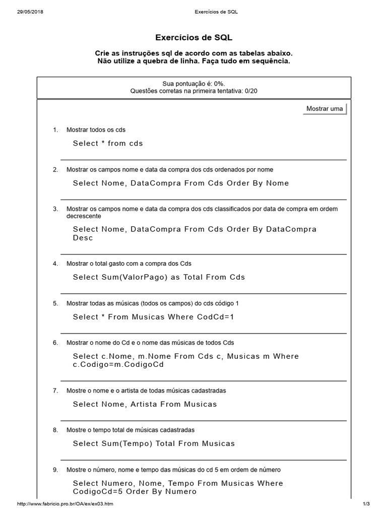 Exerc cios de sql pdf