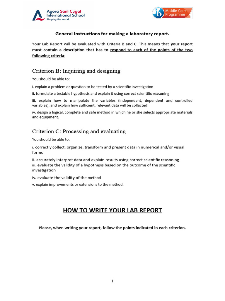 23 24 CRIT B C Lab Report Instructions MYP PDF Hypothesis Experiment