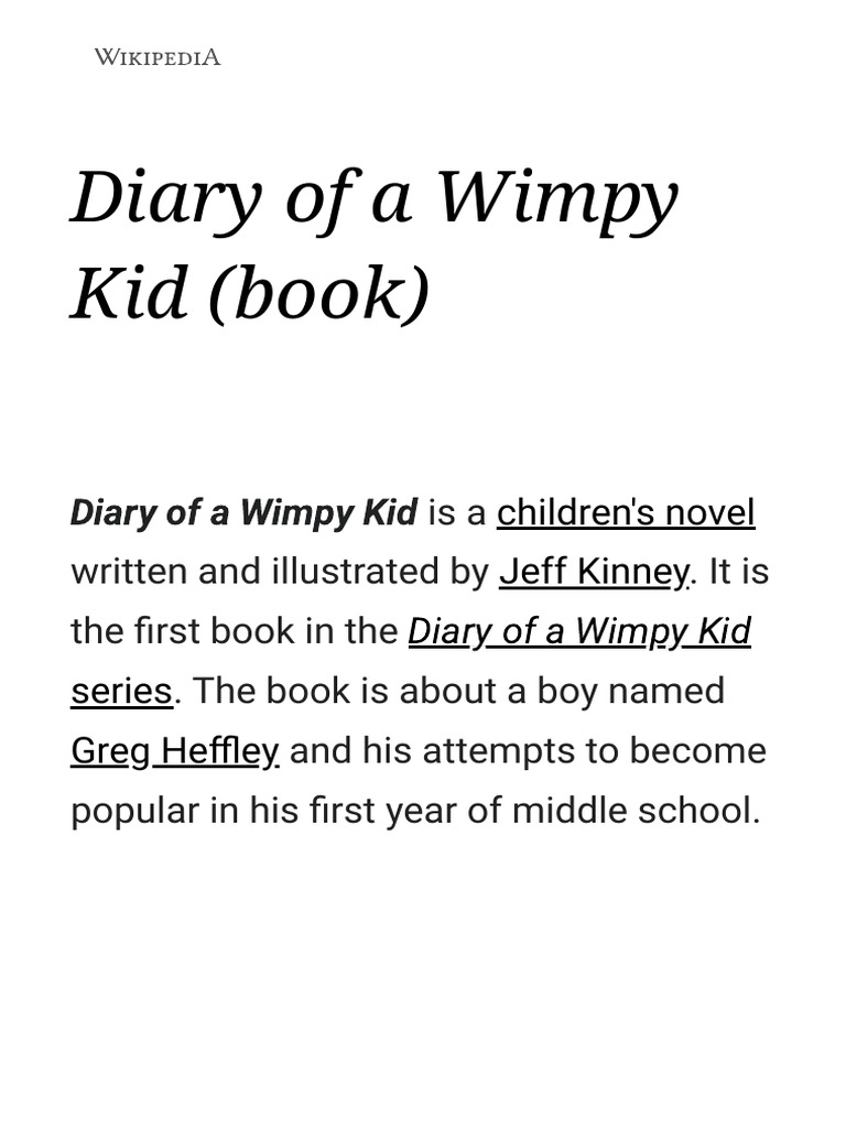 Diary of A Wimpy Kid (Book) - Wikipedia | PDF | Fictional Diaries | Books