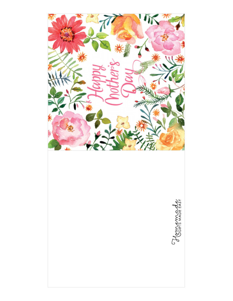 Printable Mothers Day Cards 5x5 Watercolor Flower Border | PDF