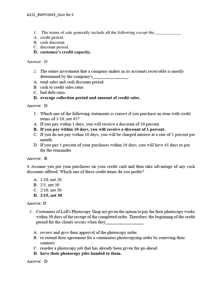 Finance Quiz for Business Students | PDF | Credit Card | Finance ...