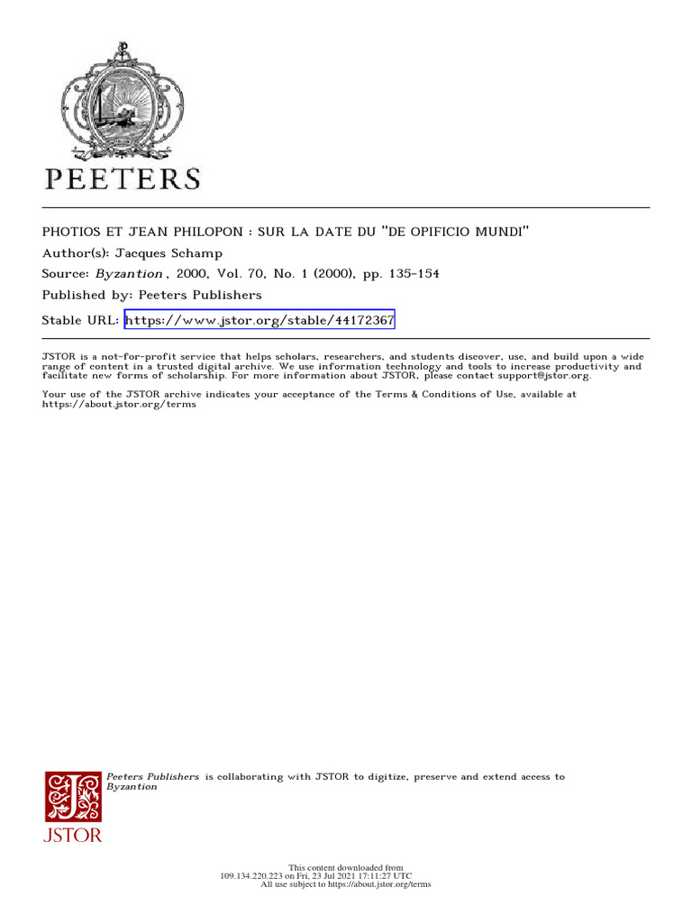 Photios et Jean Philopon : Datation du De Opificio Mundi | PDF | Trinité