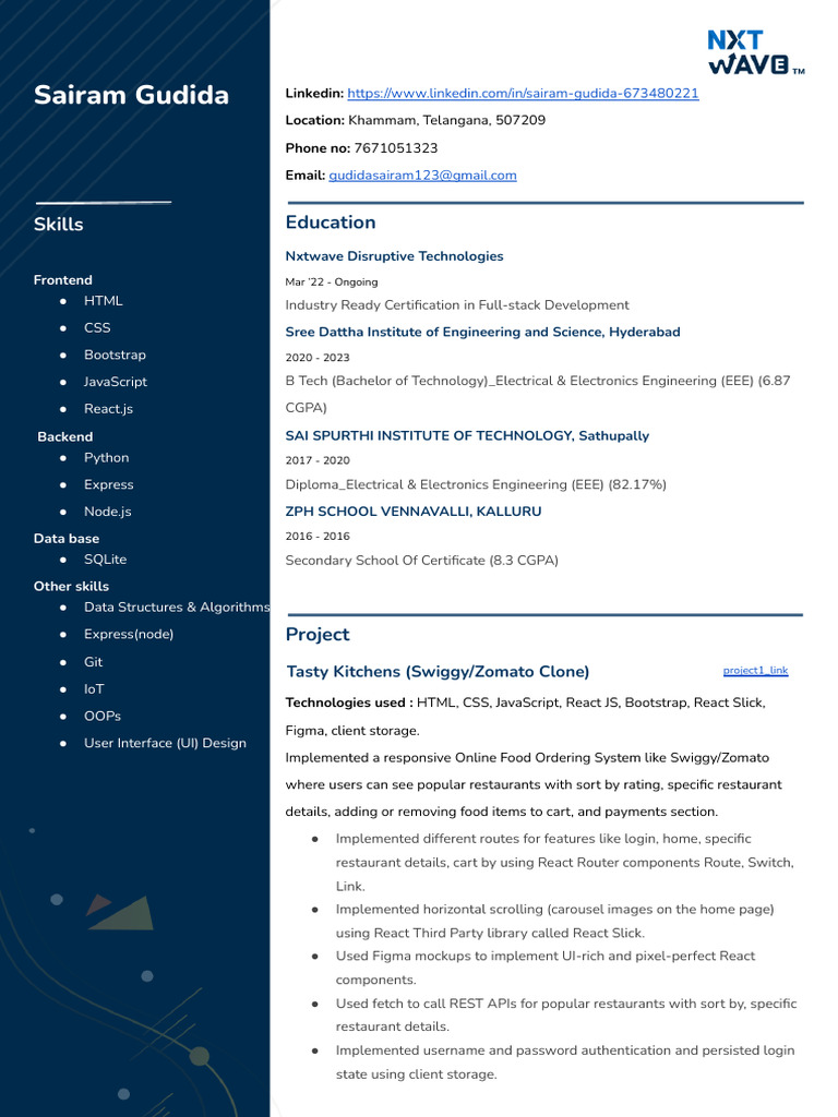 Sairam Gudida: Full-Stack Developer Profile | PDF | Web Development ...
