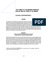 Perception Du Climat Et Calendrier Agricole Chez Les Fon Du Sud Du Togo Et Du Bénin