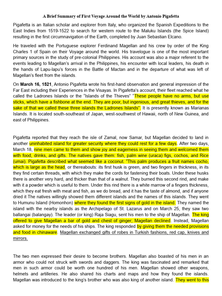 Antonio Pigafetta First Voyage Summary