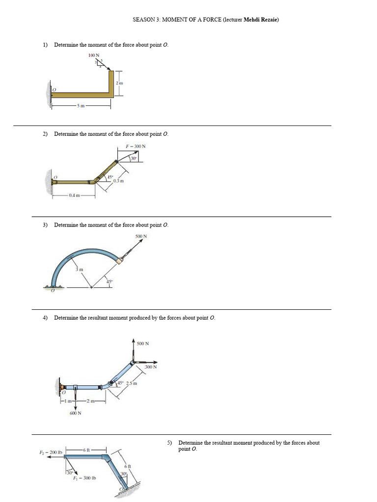 Moment of Force Problems and Solutions | PDF | Force | Euclidean Vector