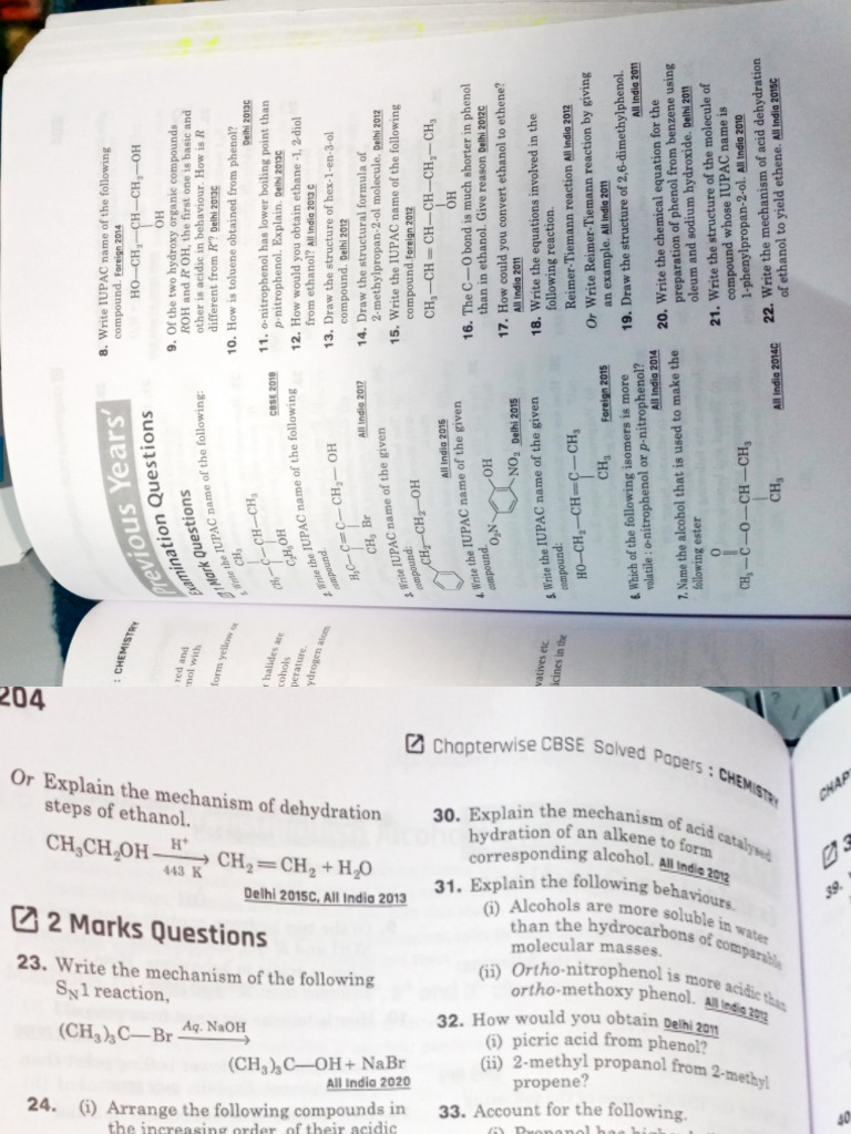 Alcohol Phenols Ether Pyq | PDF
