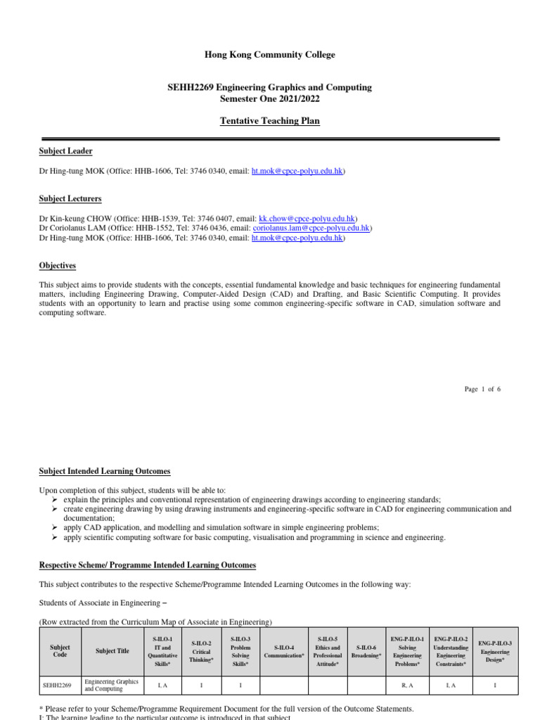 Engineering Graphics & Computing Plan | PDF | Technical Drawing ...