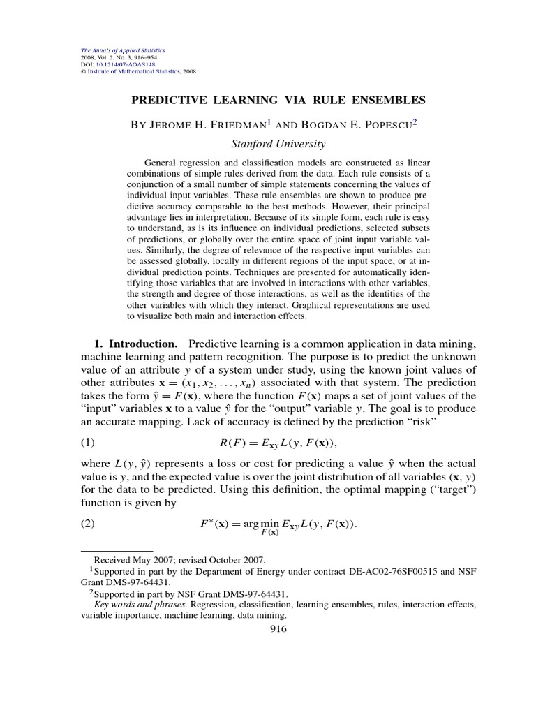 Friedman - PREDICTIVE LEARNING VIA RULE ENSEMBLES | PDF | Dependent And ...