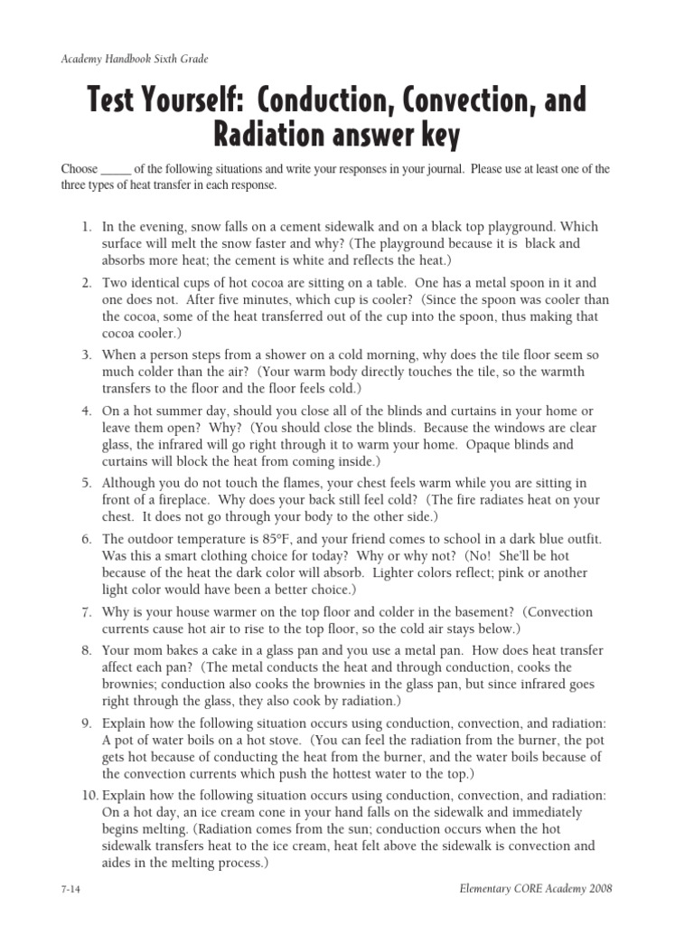 Test Yourself Conduction Convection Radiation Answer Key PDF Heat Heat Transfer