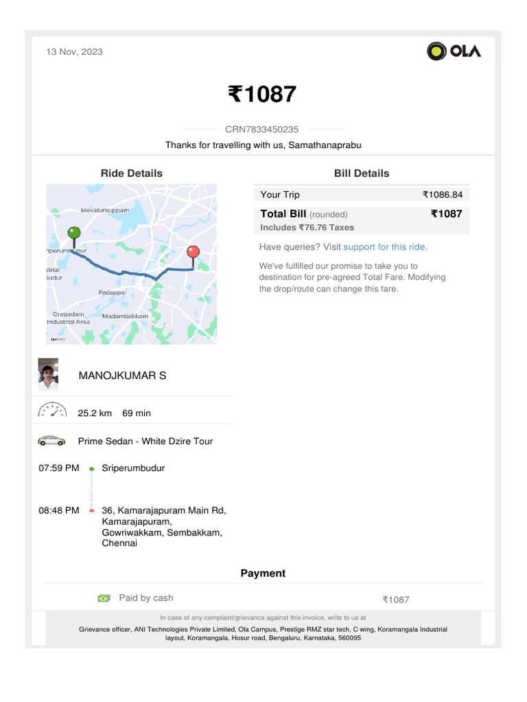 How To Get Ola Bill From App