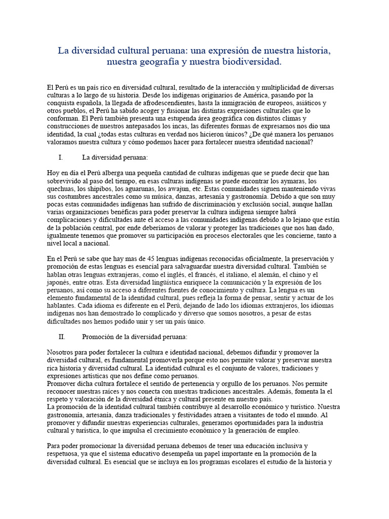 Diversidad Cultural Peruana y su Valor | PDF | Perú | Turismo