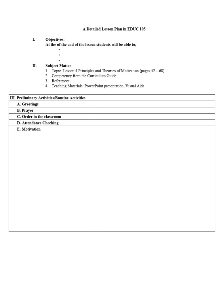 A Detailed Lesson Plan in EDUC 105 | PDF | Motivational | Motivation