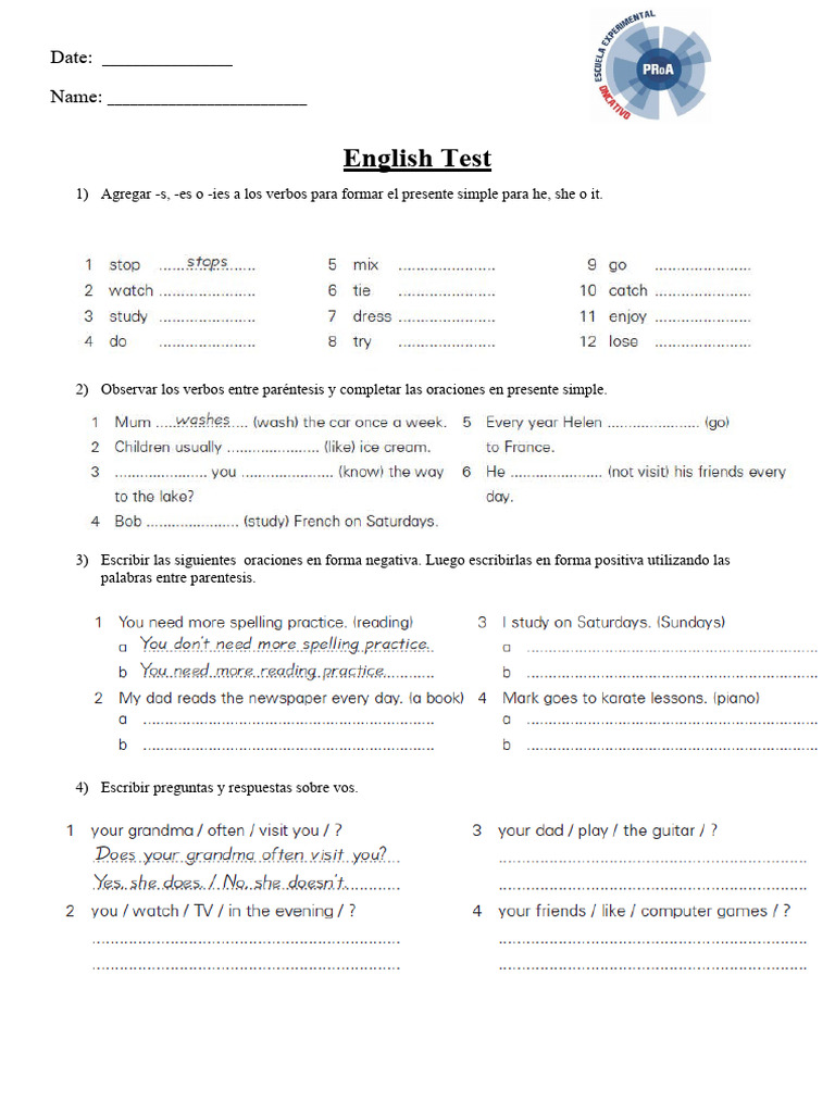 English Test - Present Simple | PDF