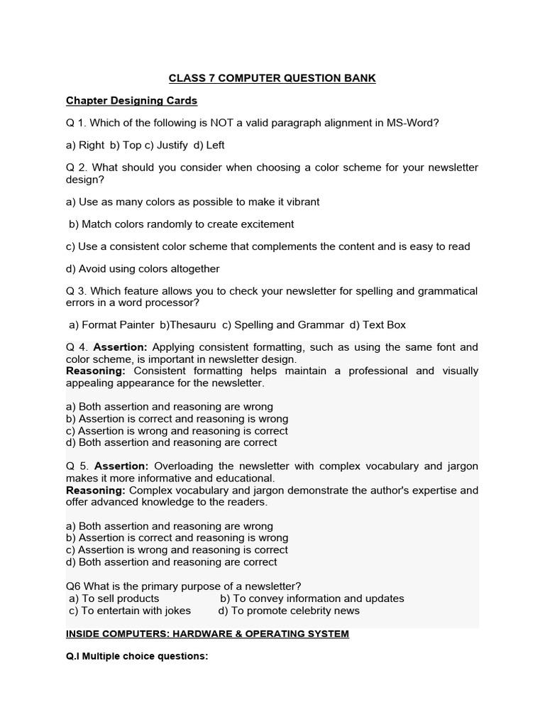 Class 7 Computer Question Bank | PDF | Computer Data Storage | Personal ...