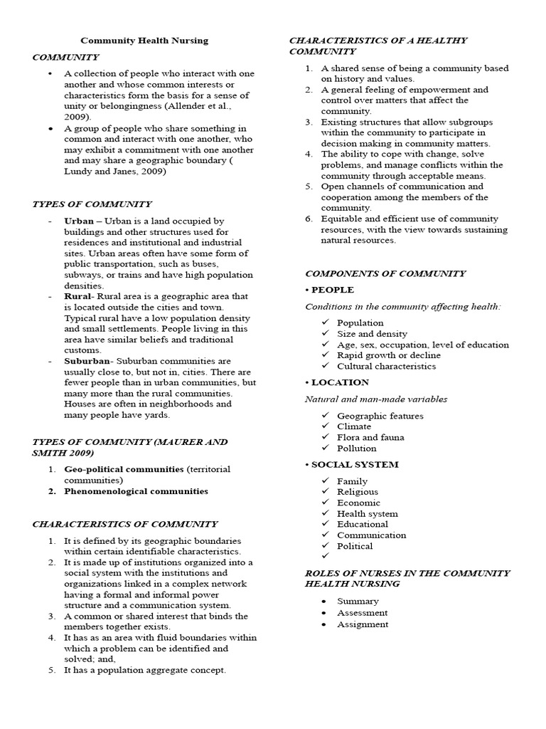 Community Health Nursing Overview | PDF | Health Care | Health Sciences