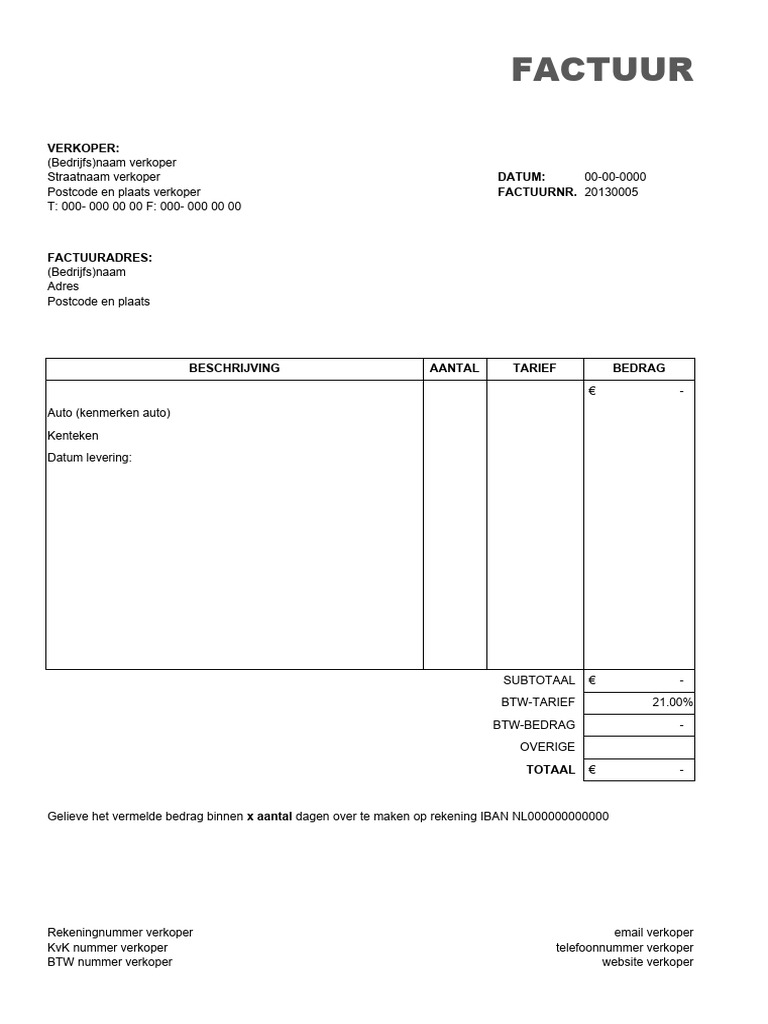 Voorbeeld factuur excel auto pdf
