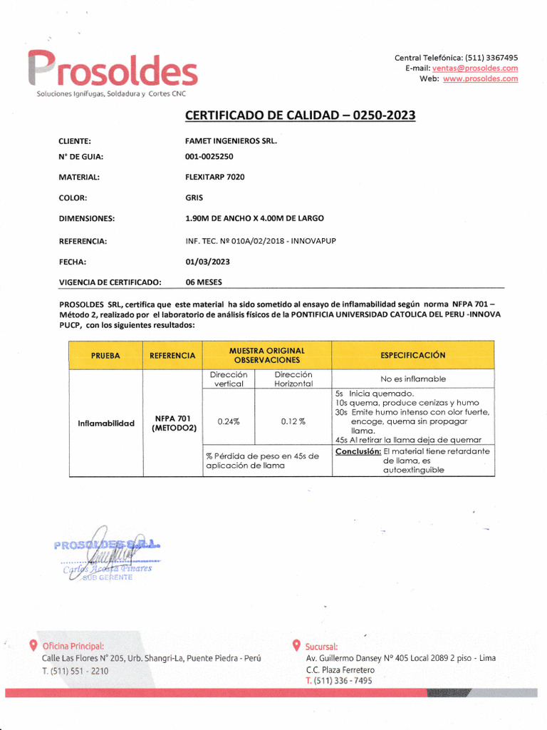 Certificación de Mantas Ignífugas NFPA | PDF | Protección contra ...