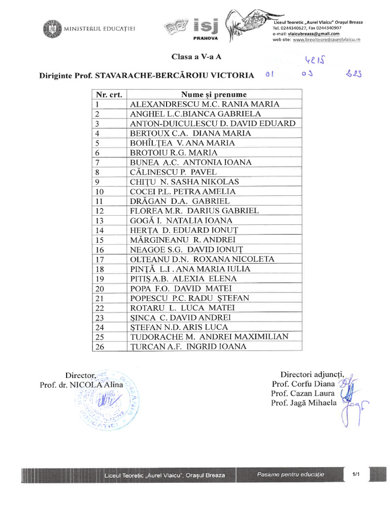 Clasa a v a 2023 2024 pdf