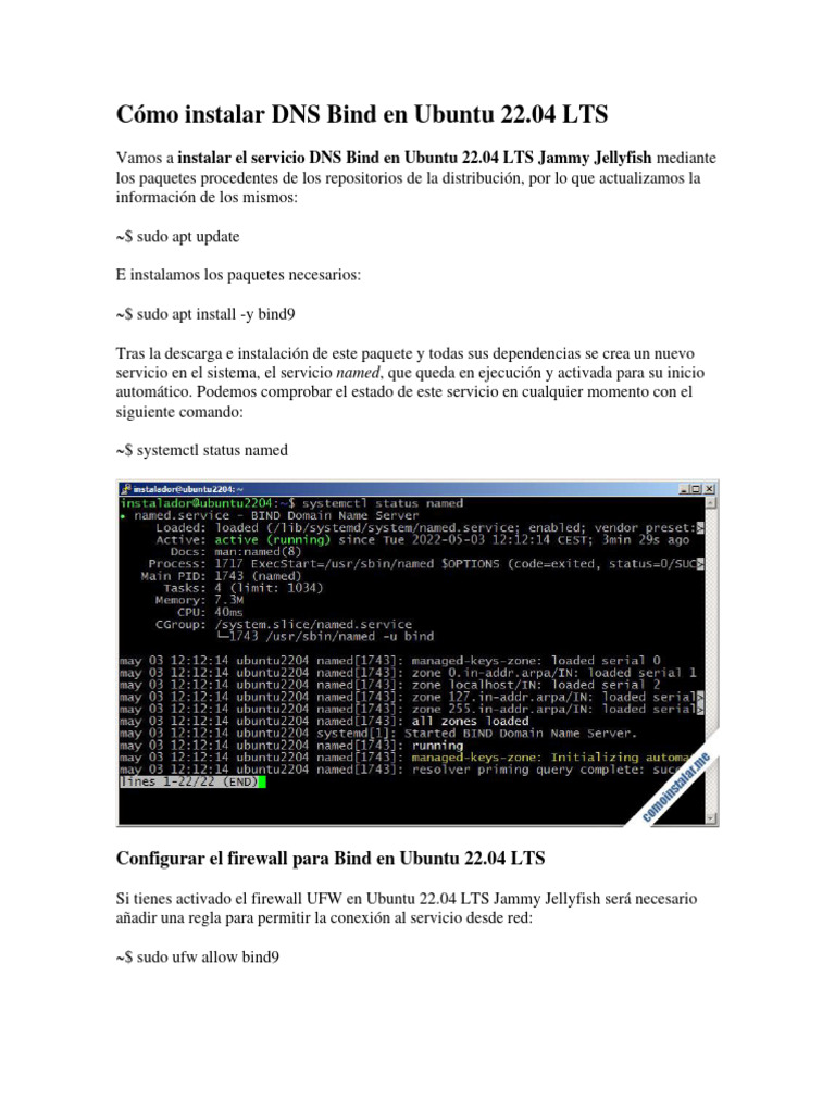 Instalar y Configurar Bind9 en Ubuntu 22.04 | PDF | sistema de nombres ...