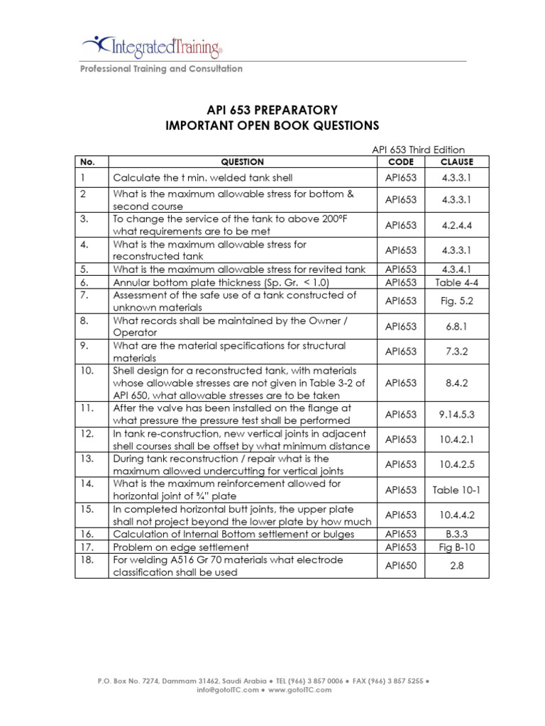 API 653 Open Book Exam Questions | PDF | Mechanical Engineering ...